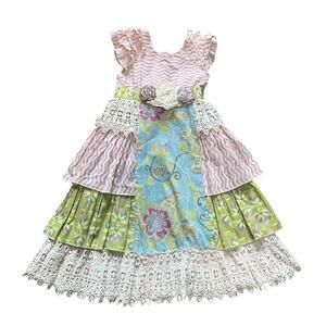 Mustard Pie Girls 6 Dress Boho Artsy Ruffle Skirt Long Crochet Tiered Patchwork